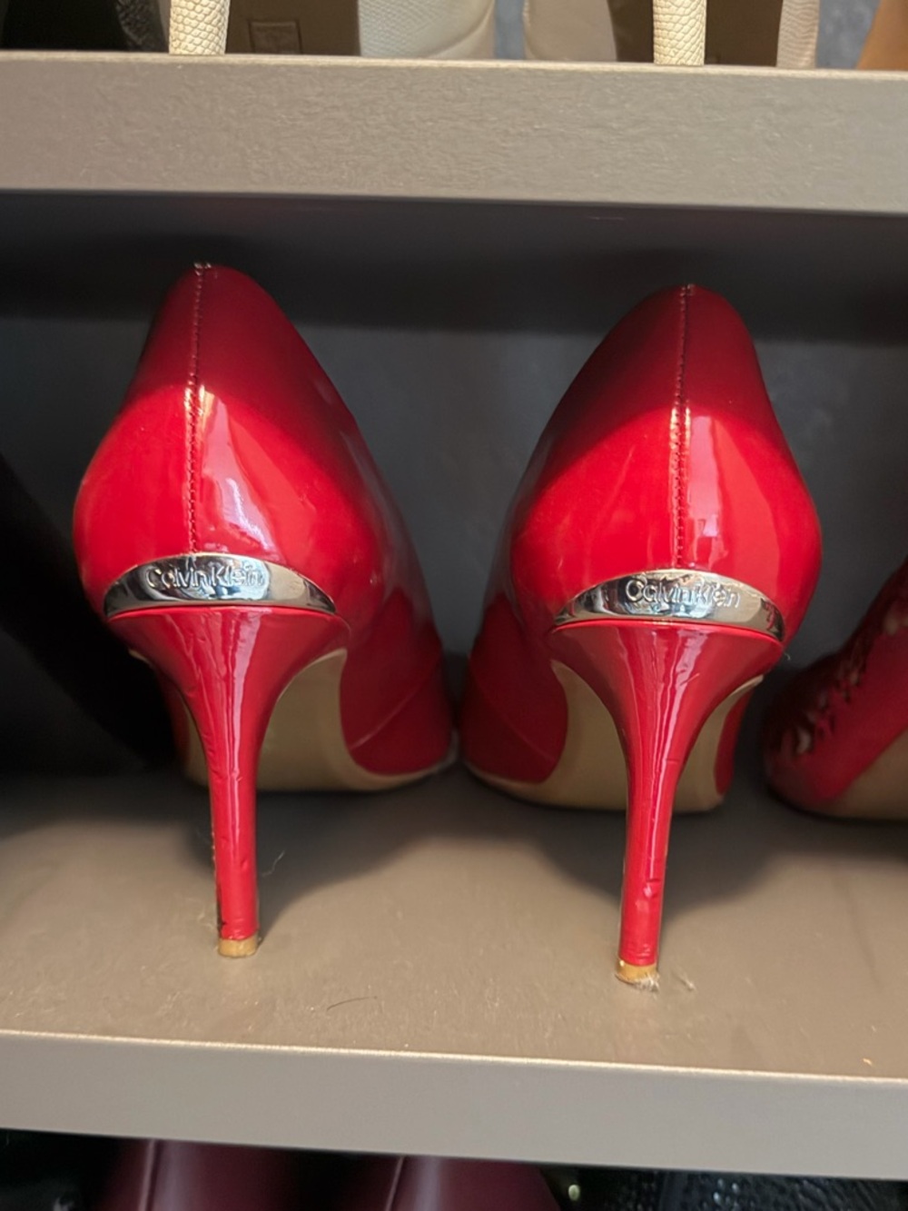 Calvin Klein Red Patent Pointed-Toe Stiletto Heels